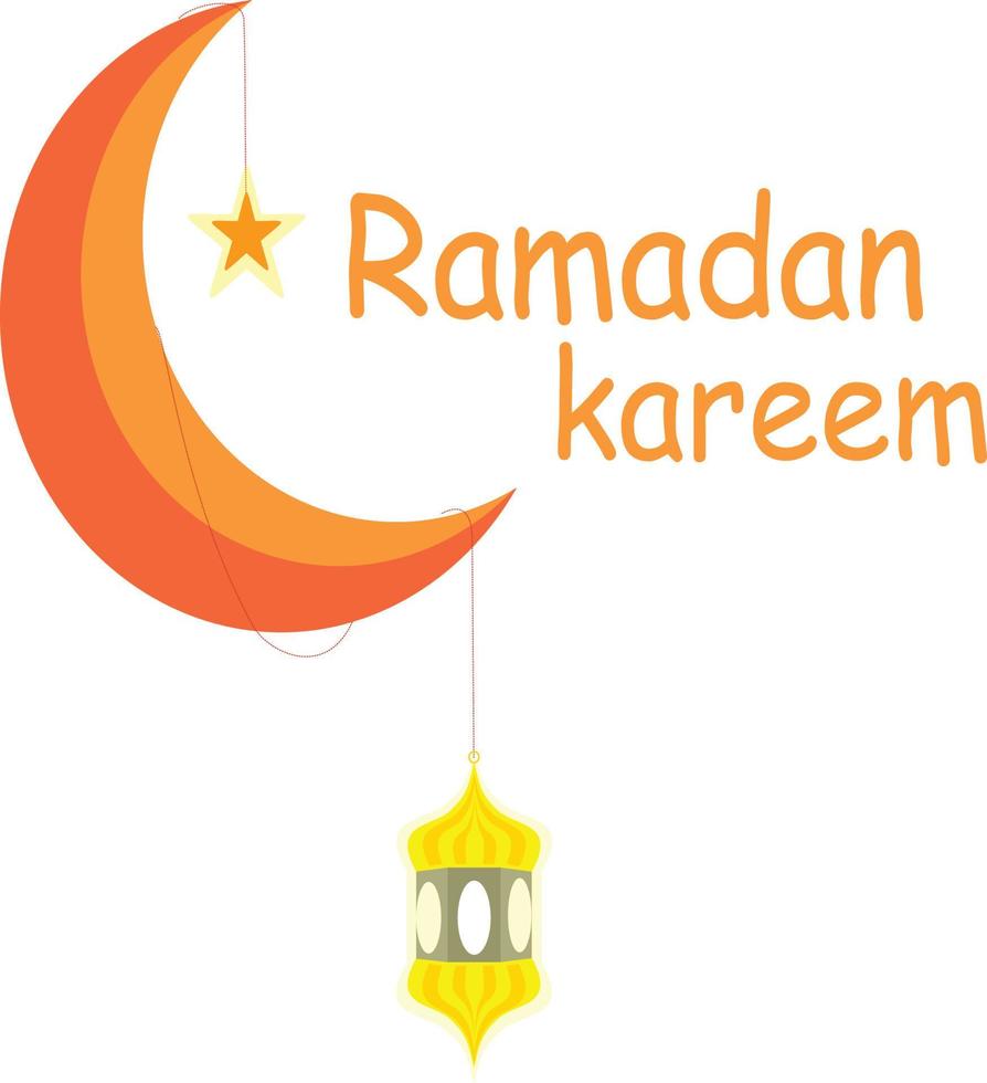 ramadan kareem diseño de ilustración plana con luna, estrellas y linternas. hermosa tarjeta de felicitación. vectores modernos