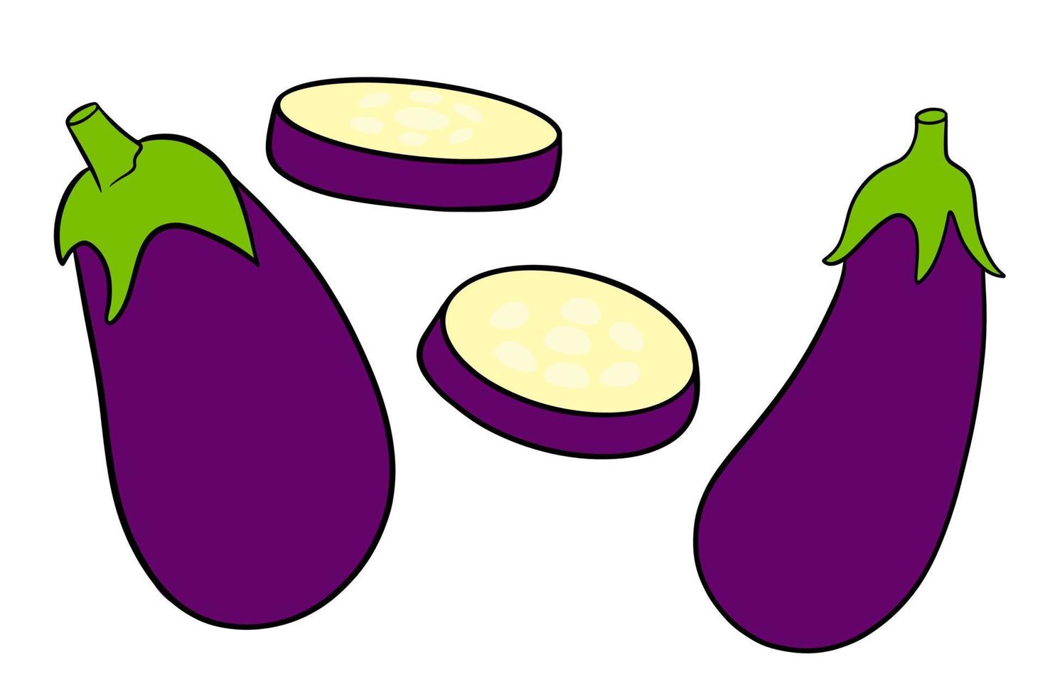 Eggplant set. Whole eggplant and cut wedges. vector