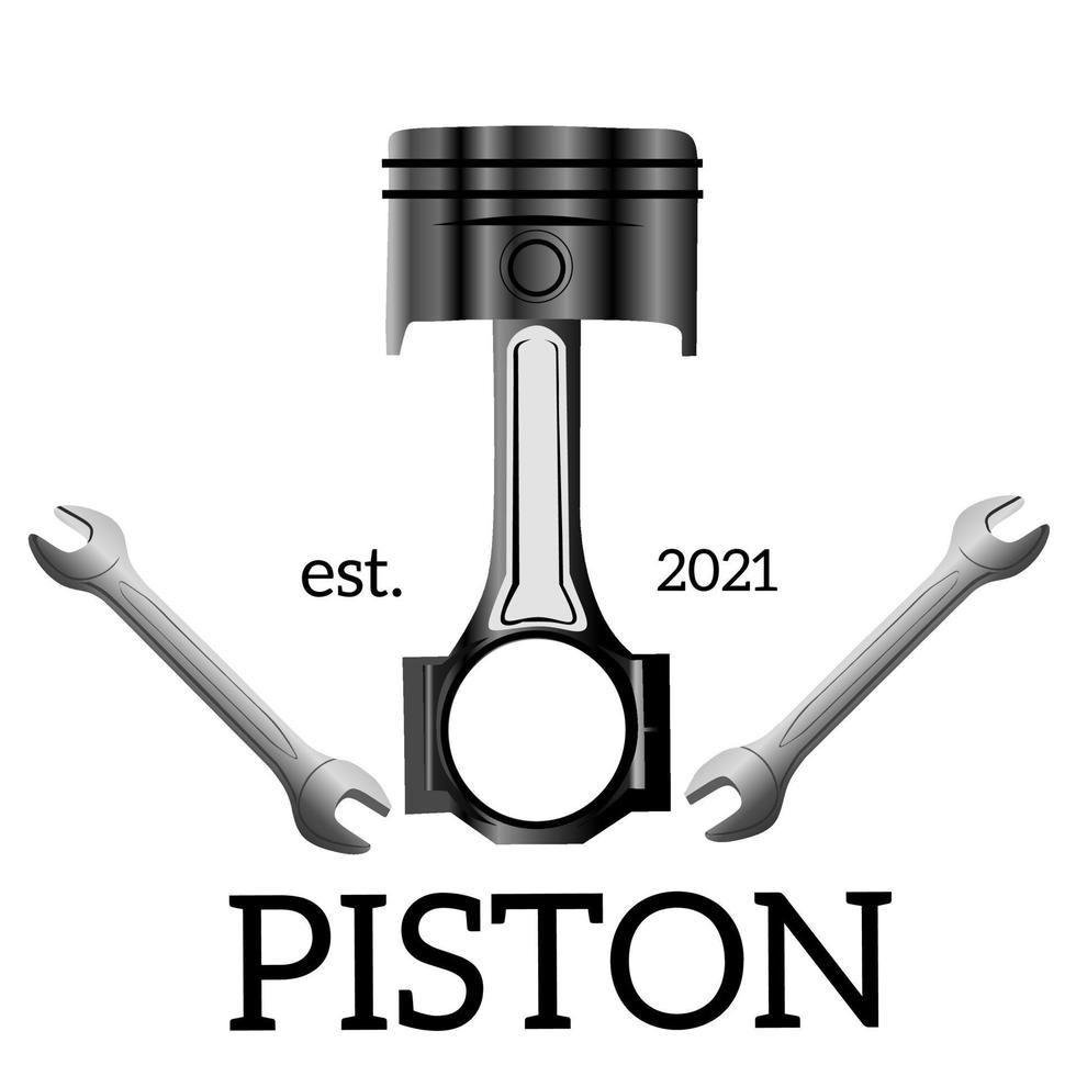 vector illustration of a piston with a wrench on the side, perfect for brand label emblem stamp templates