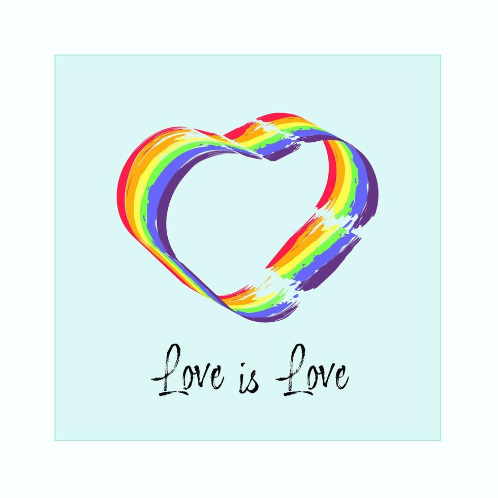 rainbow 3d heart lgbt community inscription love is love frame vector