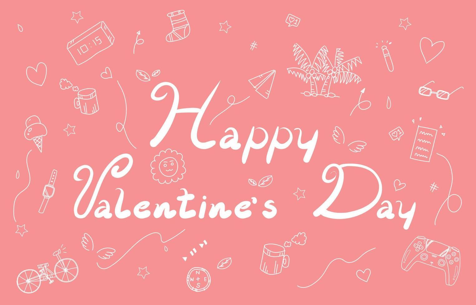 Abstract Happy Valentines Day template decorative with doodles artwork background. vector