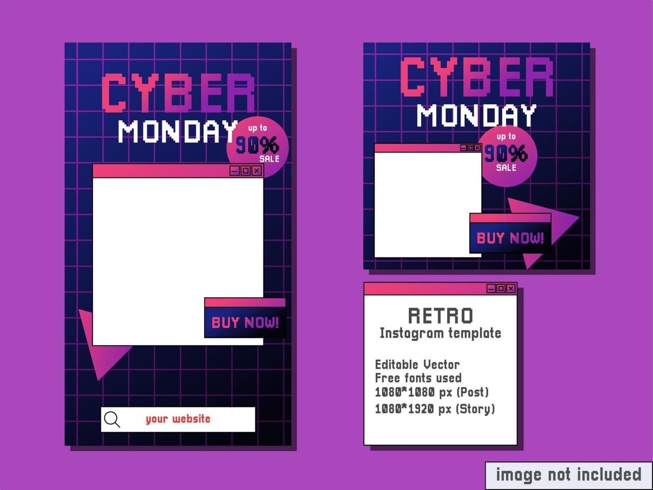 cyber monday sale social media template retro style vector