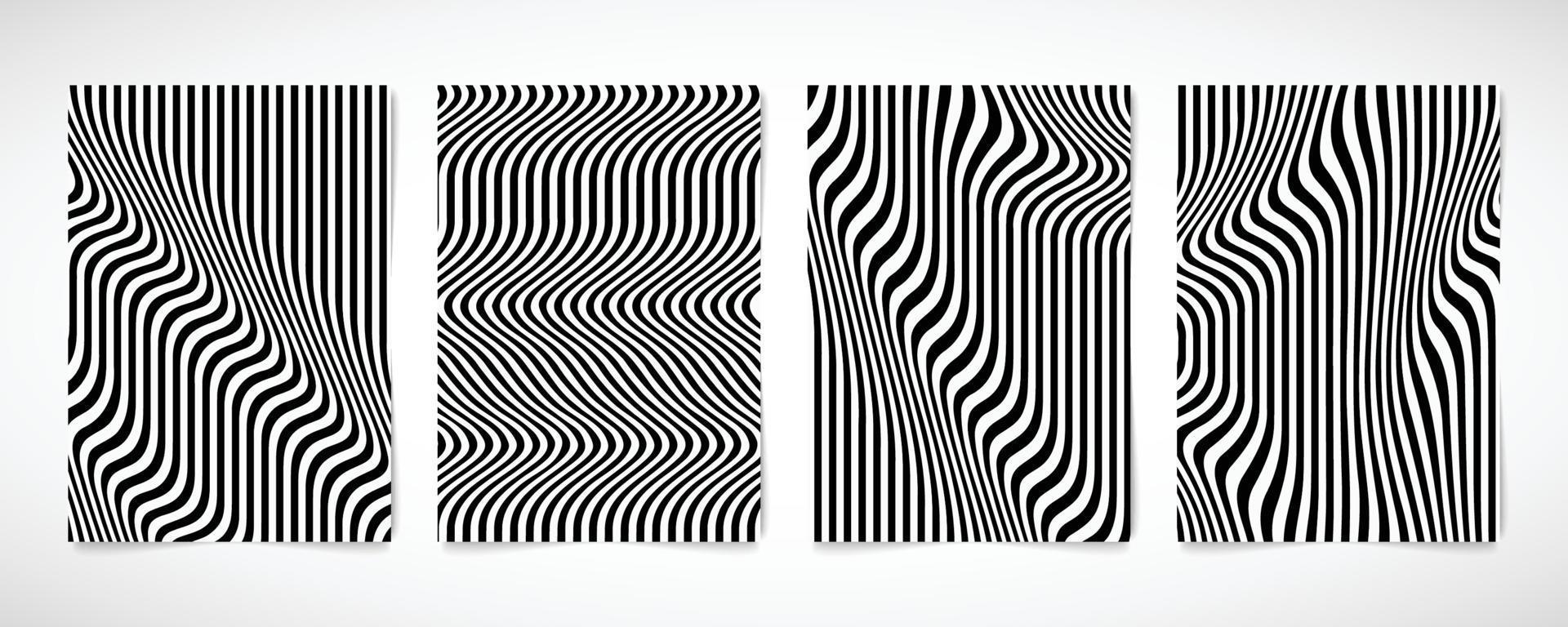 Abstract black and white line wavy pattern brochure set design artwork. illustration vector eps10