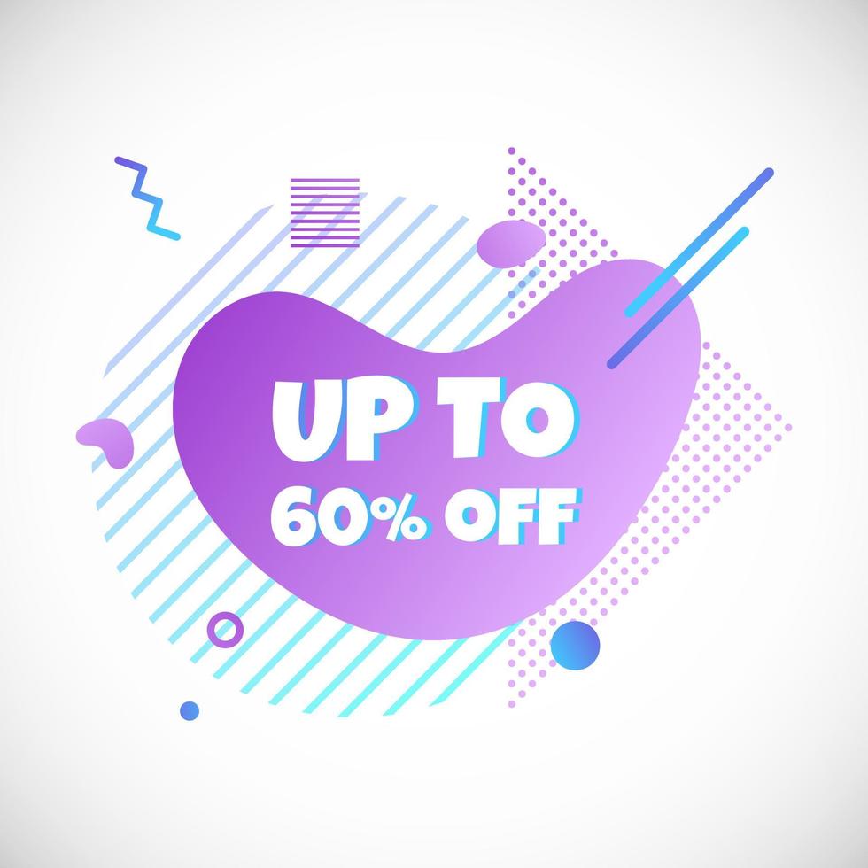 Modern liquid abstract special offer price sign UP TO 60 OFF text gradient flat style design fluid vector colorful vector illustration banner simple shape advertising big sale or clearance symbol.