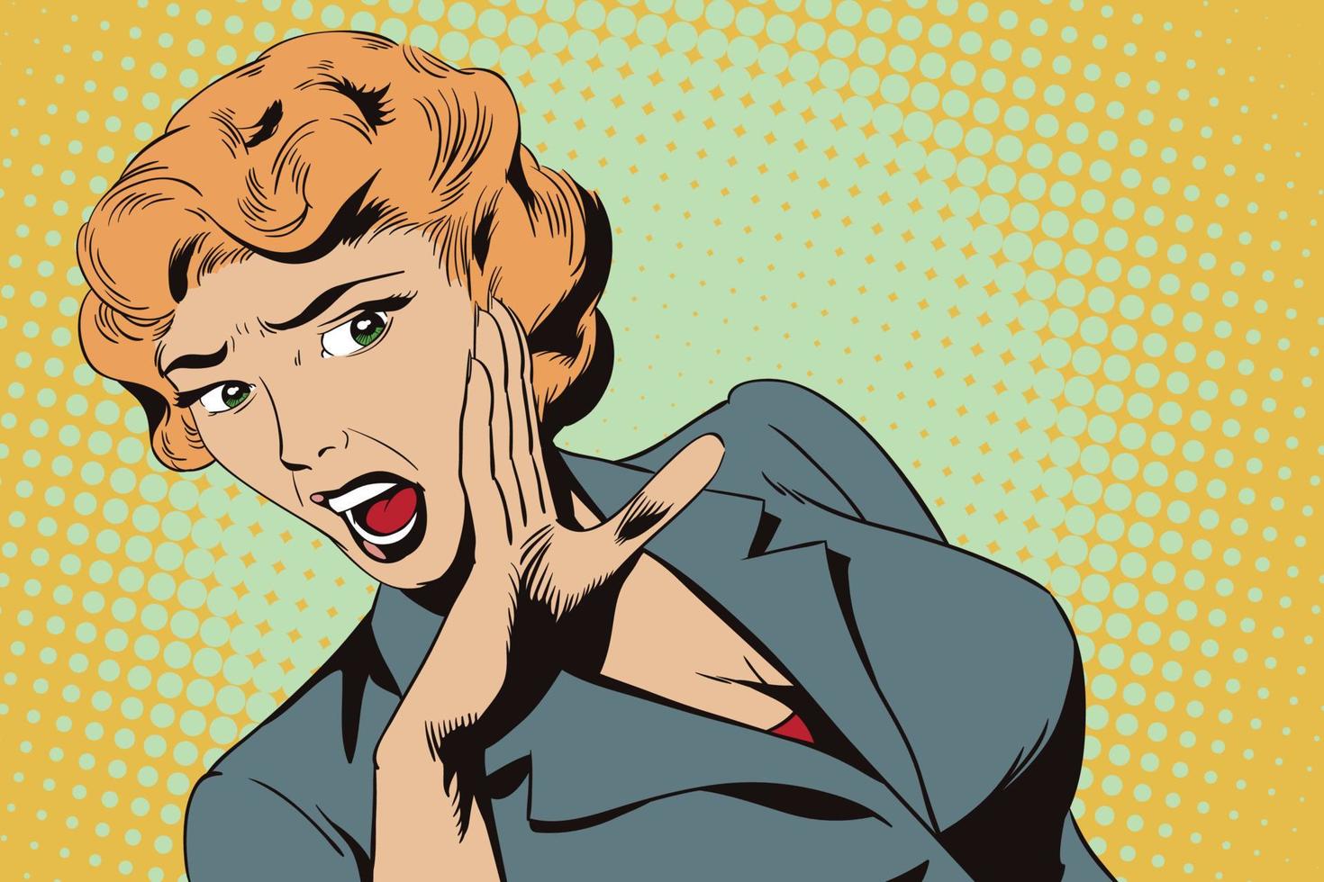 Girl screaming in horror. vector