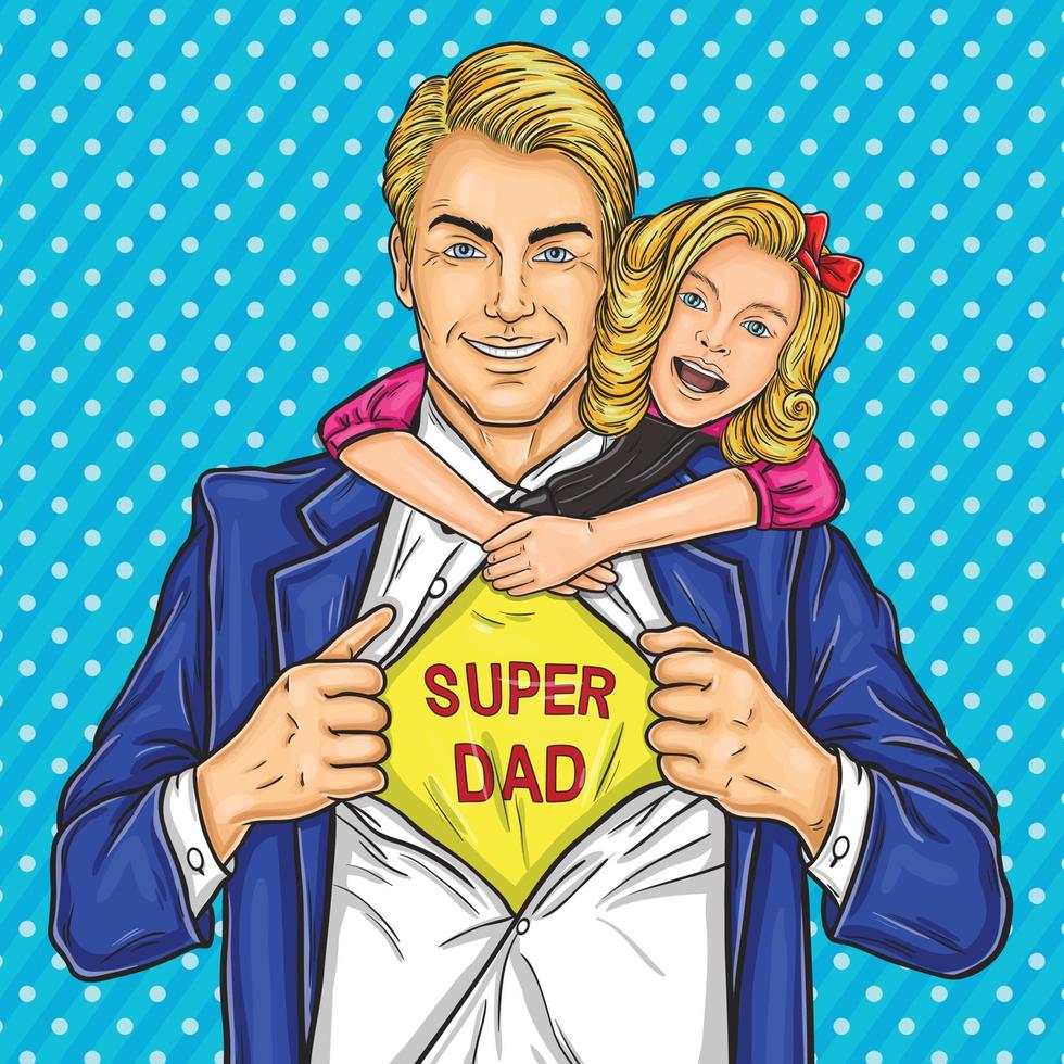 Vector illustration of a super dad and his beloved daughter