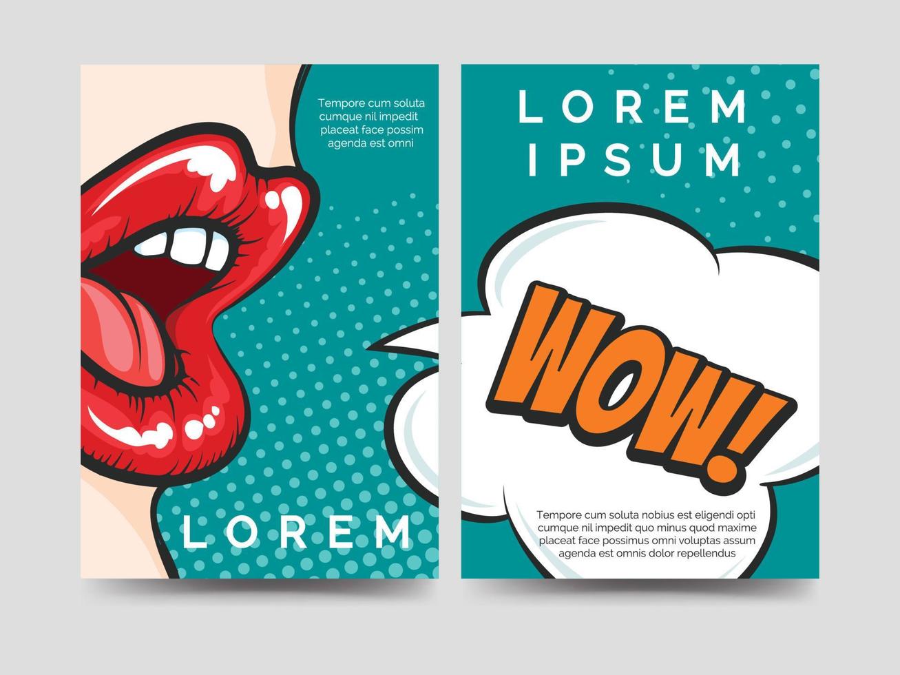 Pop art style brochure flyers template design with Wow speech bubble. Vector illustration