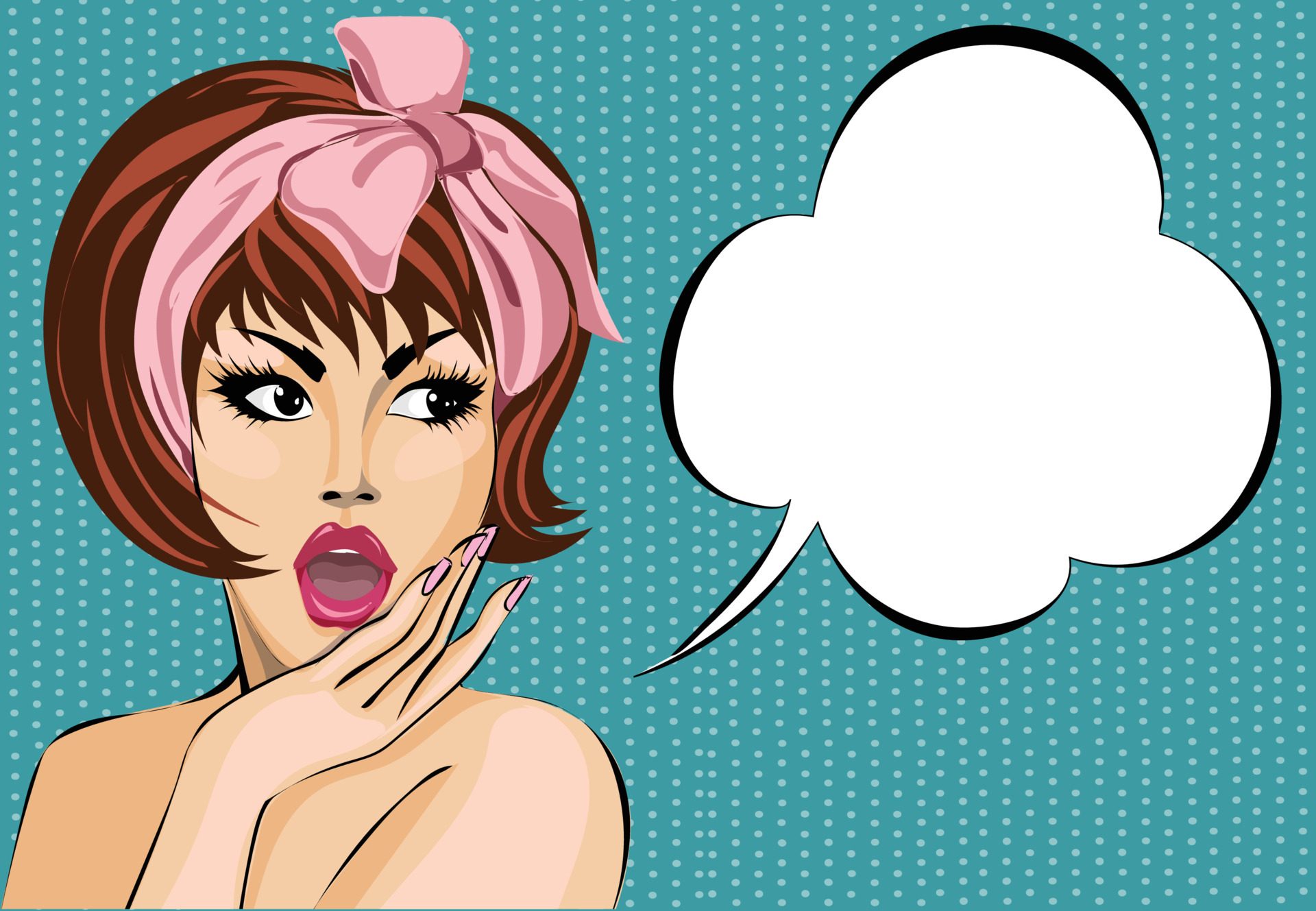 Pop art comic surprised woman with speech bubble, pin girl portrait, vector illustration background 5242218 Vector Art at Vecteezy