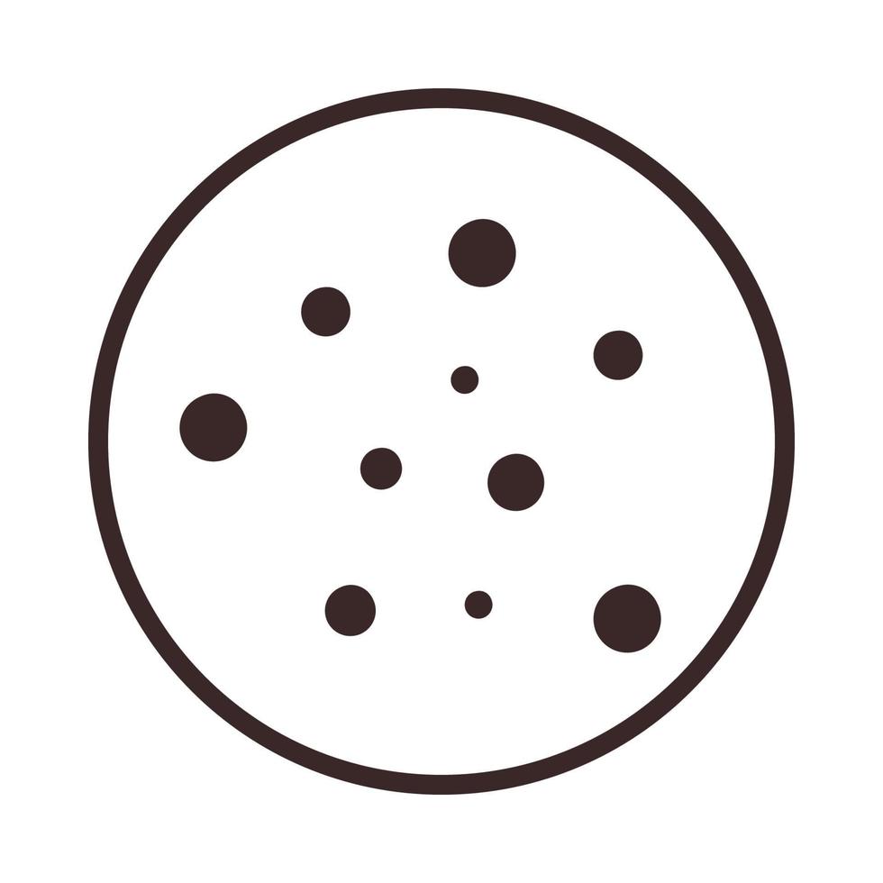 Cookie with chocolate crumb Icon. Traditional chocolate chip cookie for logo, sticker, print, recipe, menu, package, bakery design and decoration vector