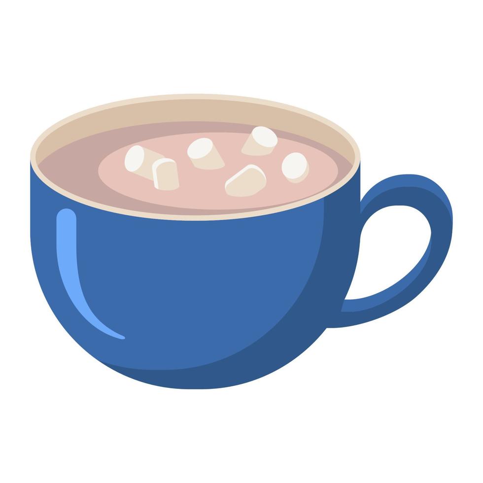 Cacao Cup with Marshmallows. Flat Style. Seasonal Winter Drink. Cup of Hot Chocolate with Straw icon for logo, sticker, print, recipe, menu , cafe decor and decoration vector