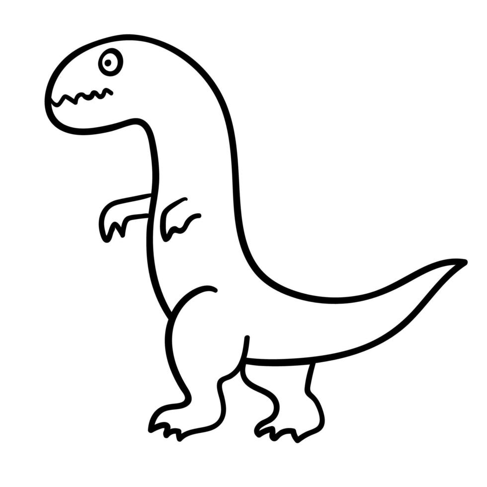 Cartoon doodle linear dinosaur, tyrannosaurus isolated on white background. vector