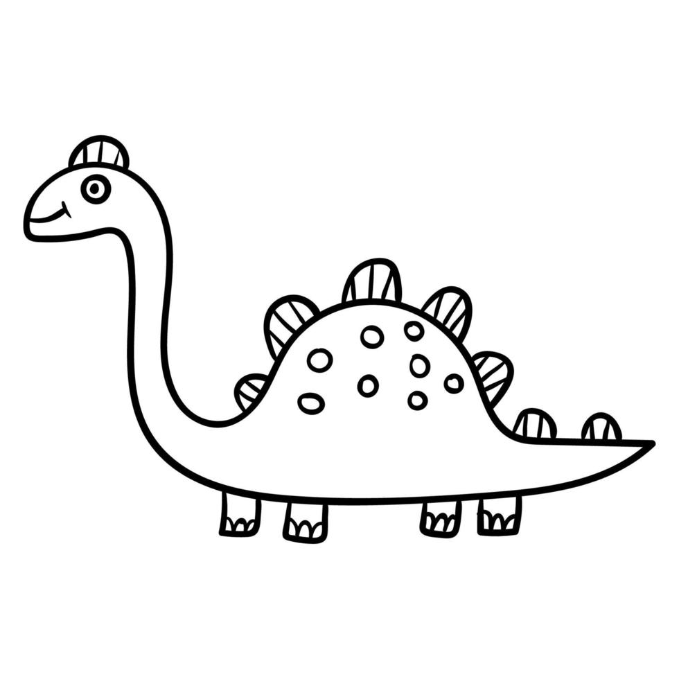 Cartoon doodle linear dinosaur, stegosaurus isolated on white background. vector