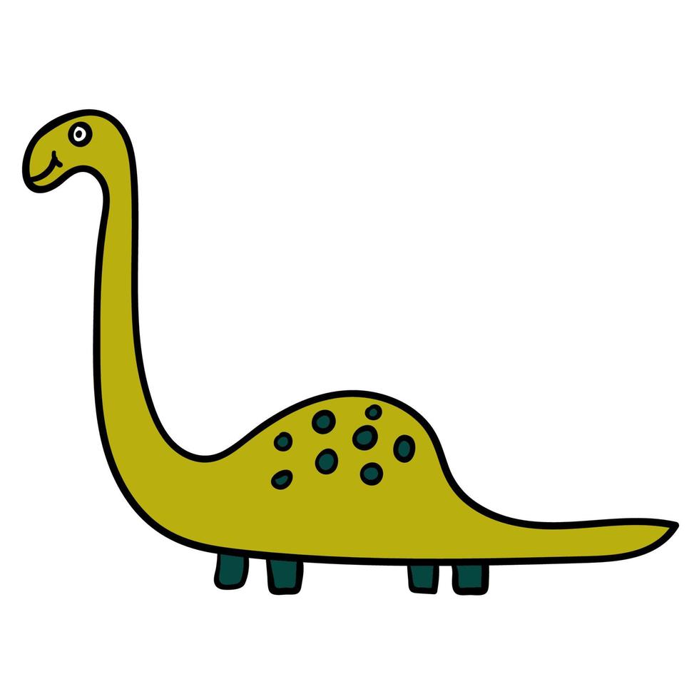 Cartoon doodle linear dinosaur, diplodocus isolated on white background. vector