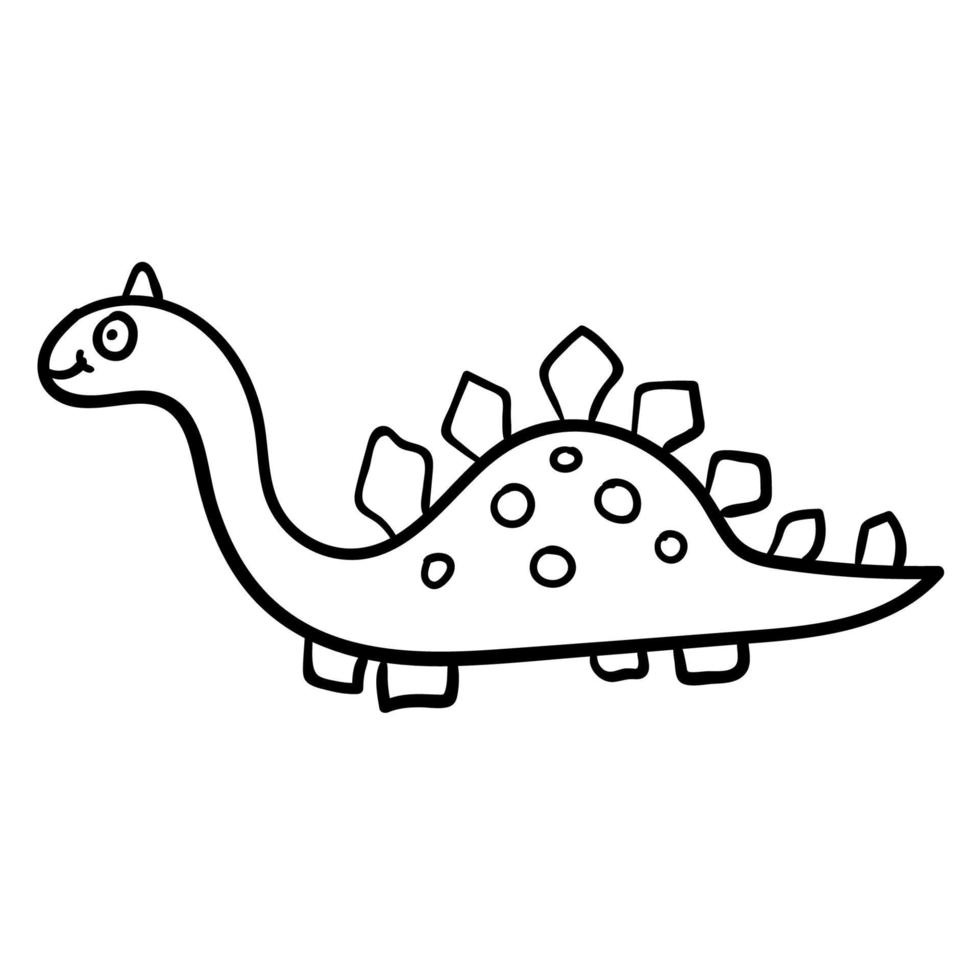 Cartoon doodle linear dinosaur, stegosaurus isolated on white background. vector