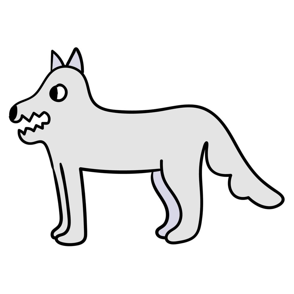 Cartoon doodle linear wolf isolated on white background. vector