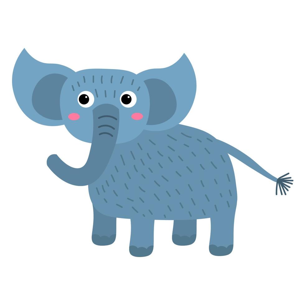 Cartoon cute elephant in flat childlike style isolated on white background. vector