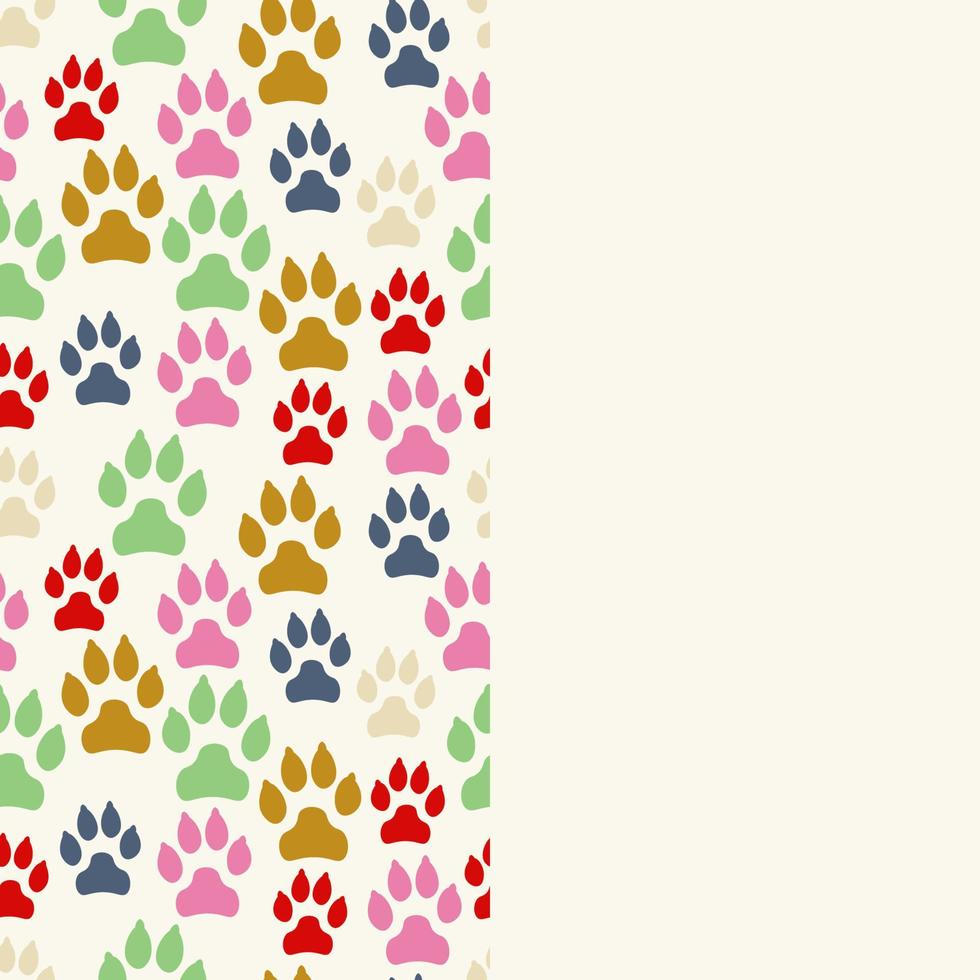Card with dog track seamless pattern and empty space. Canine footprints. vector