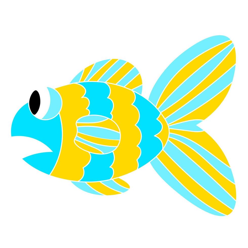 dibujos animados coloridos peces tristes aislados sobre fondo blanco. La boca del pez se abrió en estado de shock. vector