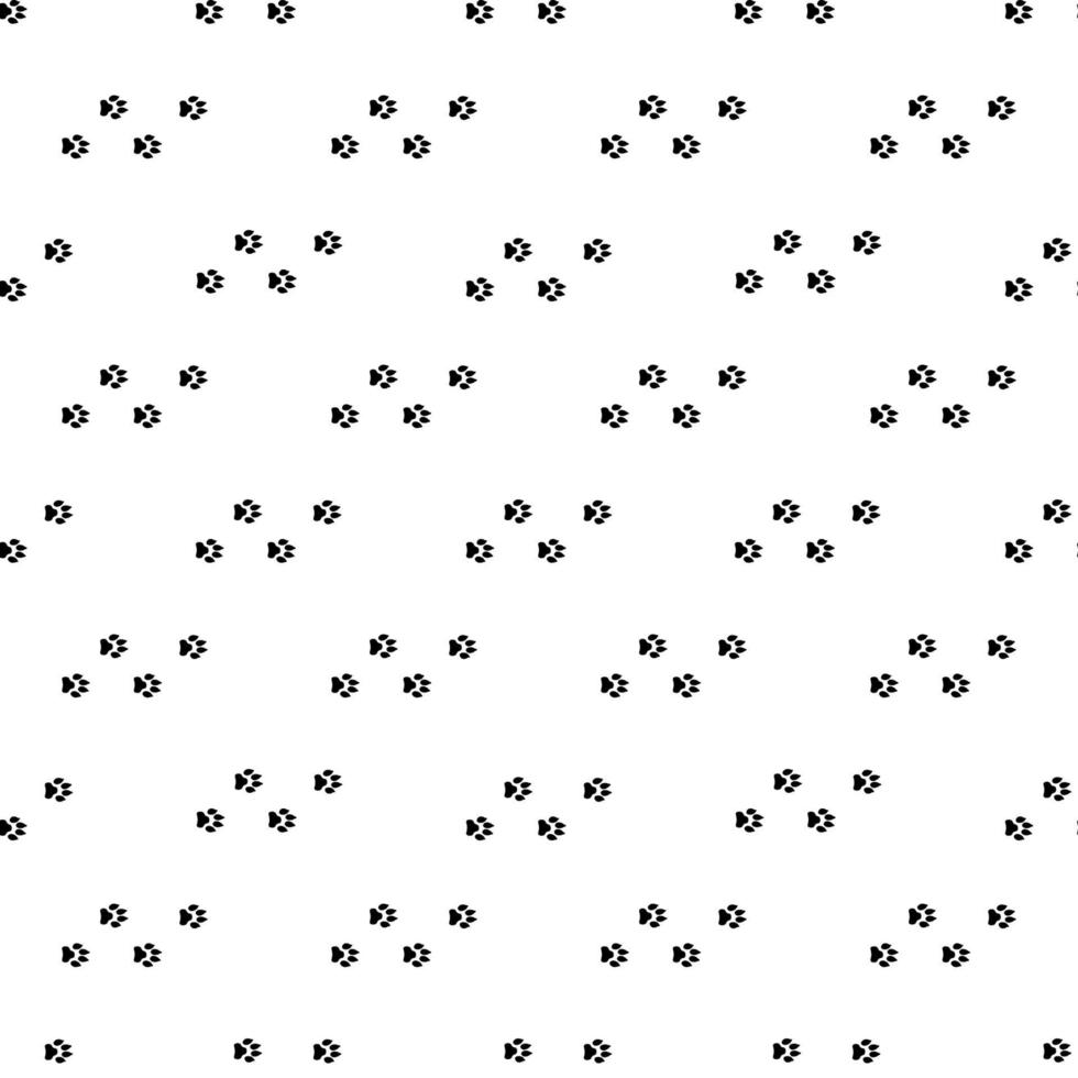 Seamless pattern with black dog track isolated on white background. Animal footprint silhouette. Background with pet track. vector