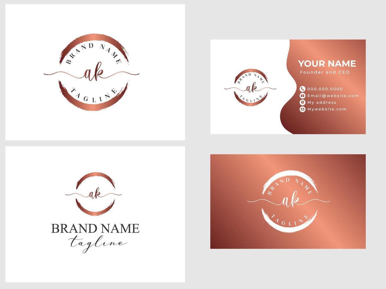 AK initial handwriting circle logo template and business card design vector