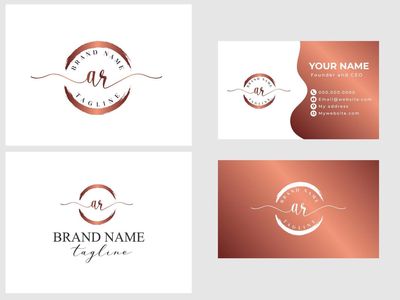 AR initial handwriting circle logo template and business card design vector