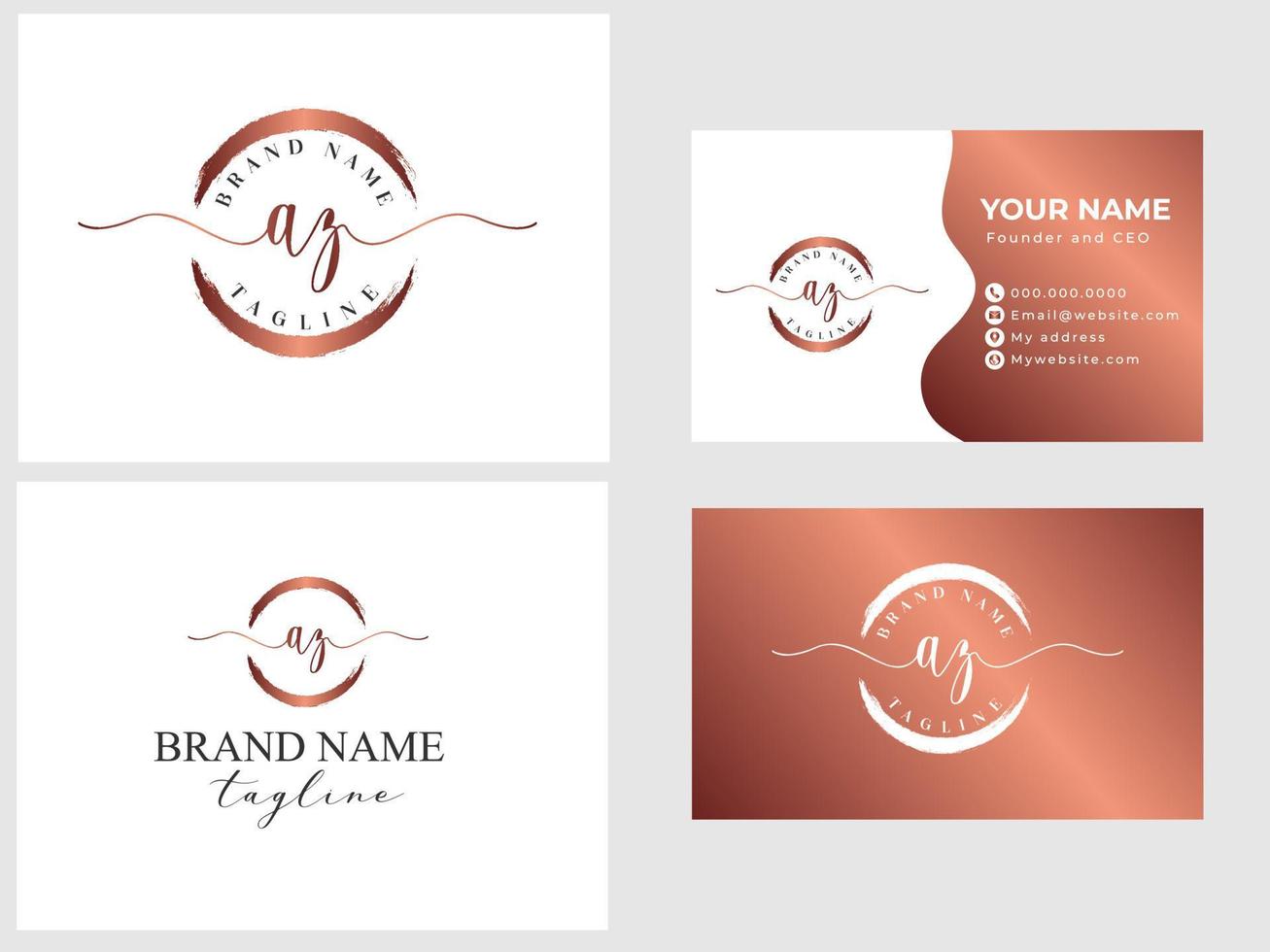 AZ initial handwriting circle logo template and business card design vector