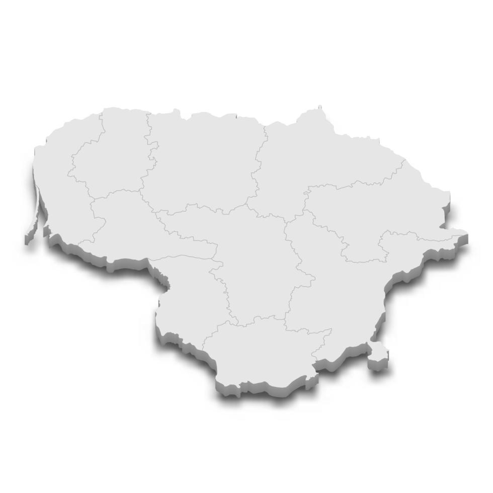 3d map with borders of regions vector