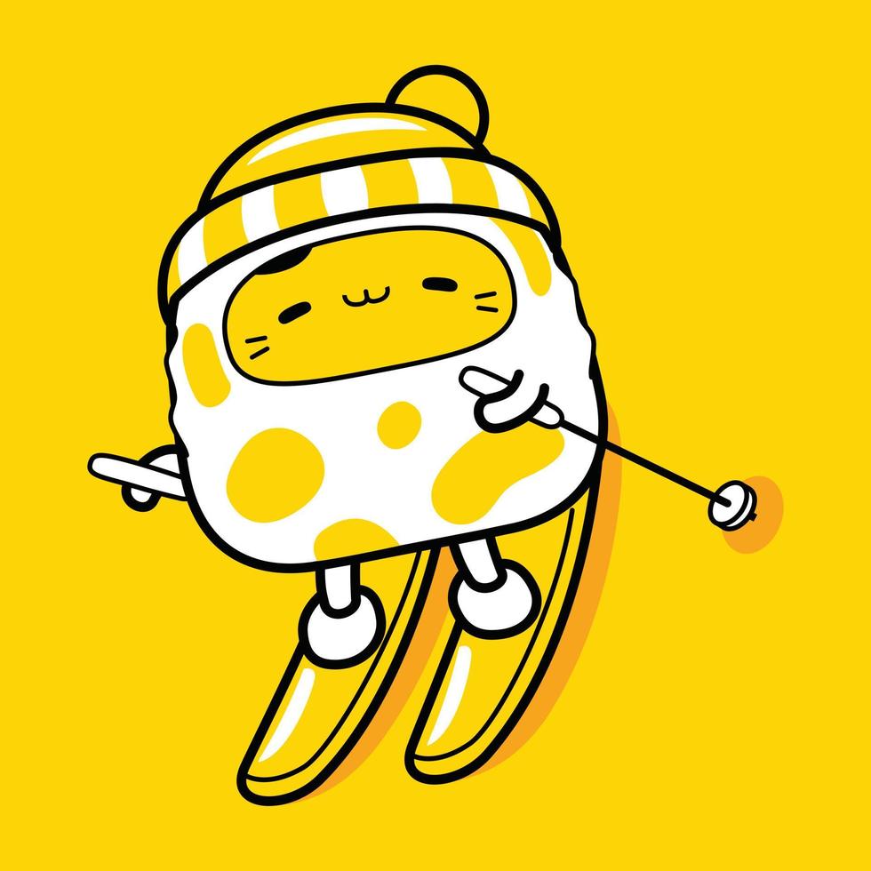 cute cat character playing snow vector