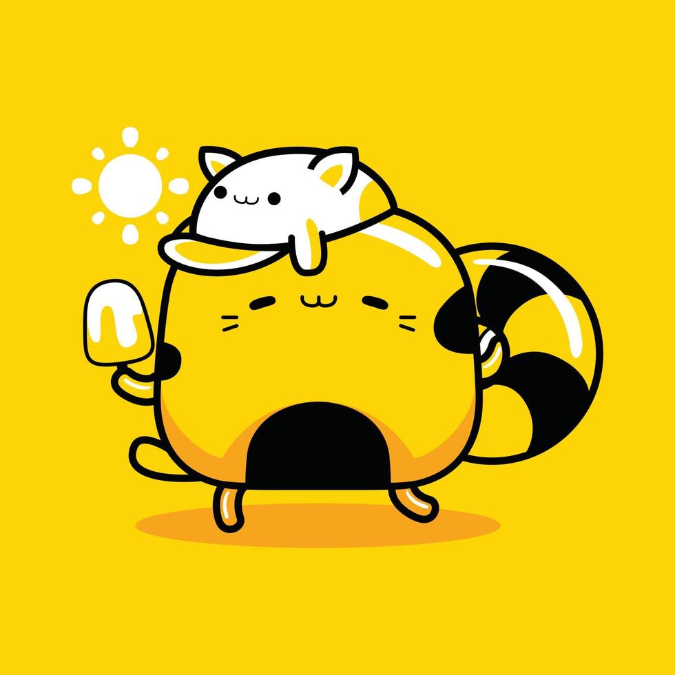 cute cat character eating ice cream vector