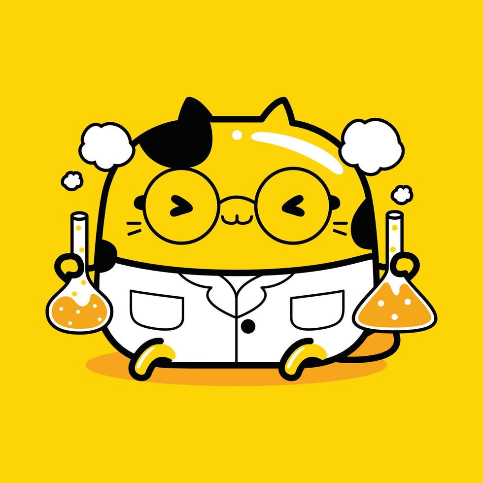 cute cat character chemist profession vector