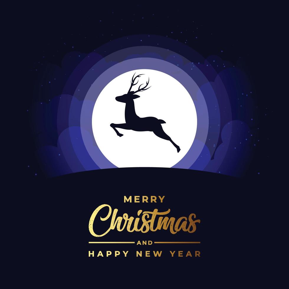 Merry Christmas banner design with deer silhouette vector