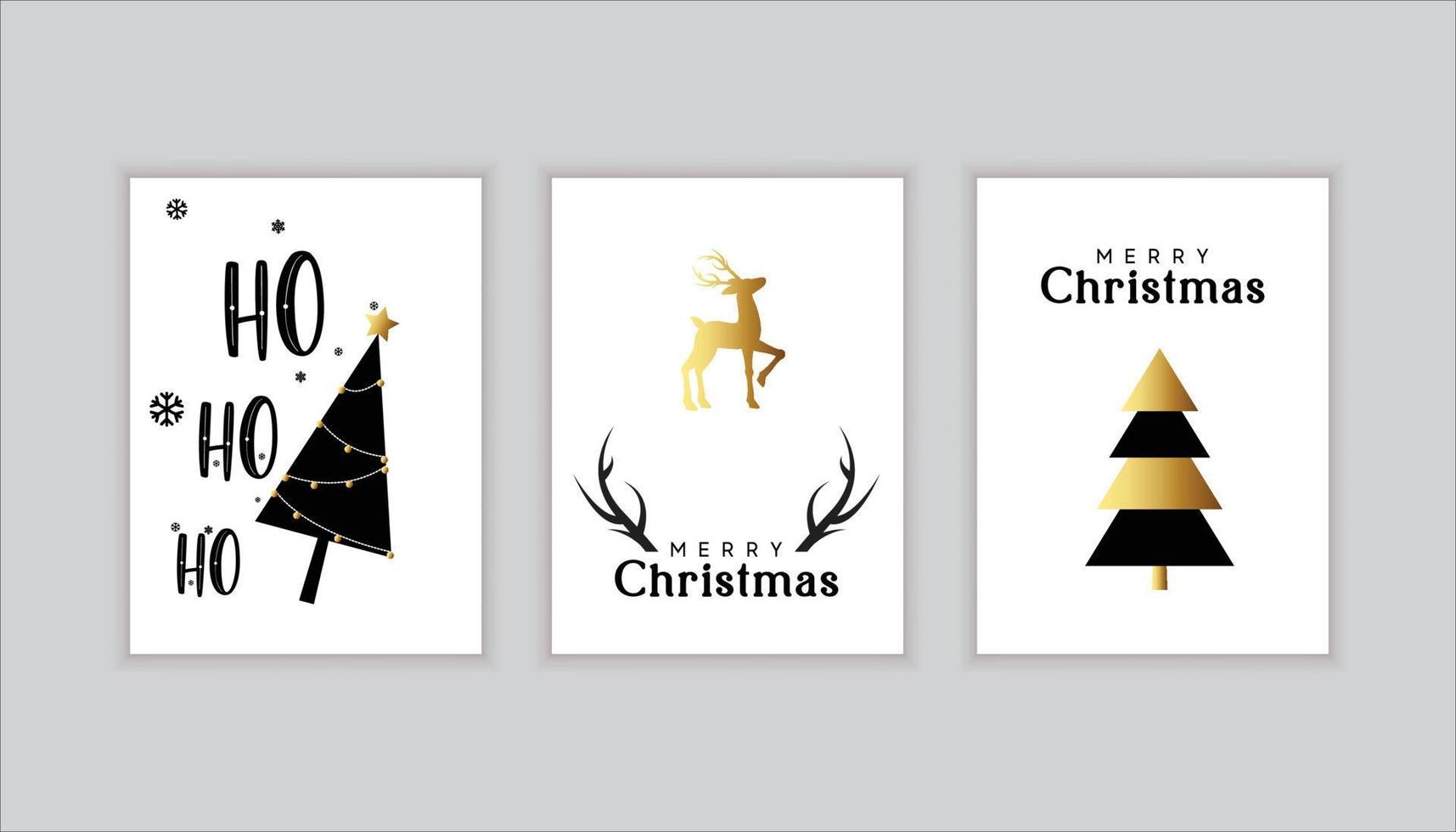 Christmas cards with golden reindeer Christmas tree deer horns decoratives Christmas trees vector