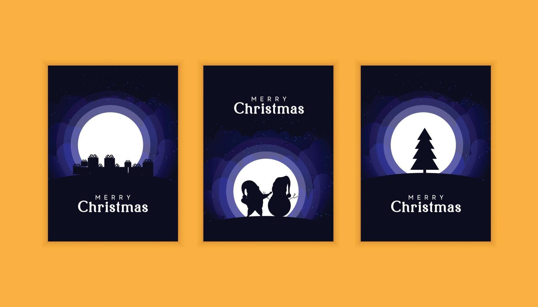 Merry Christmas card with Santa snowman Xmas tree gift boxes greeting text collection set vector