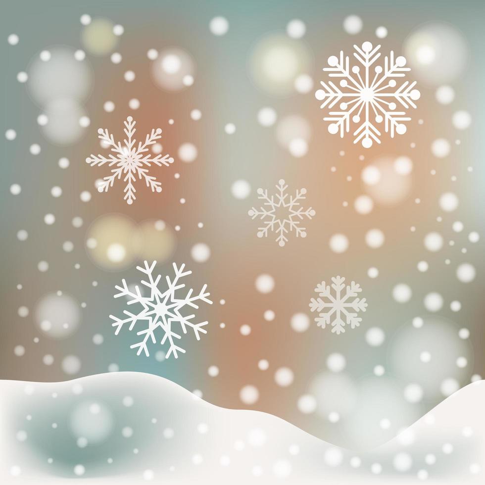 White falling snow, big snowdrifts, different snowflakes, festive Christmas background - Vector