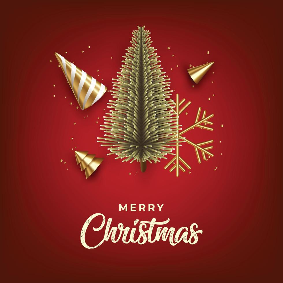 Merry Christmas and Happy New Year Xmas background with Realistic pine tree Snowflakes  cones vector