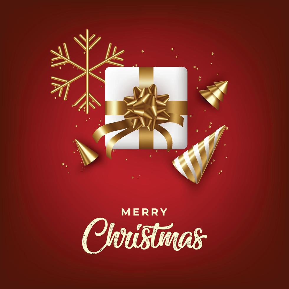 Merry Christmas and Happy New Year Xmas background with gift box Snowflakes and Christmas cones vector