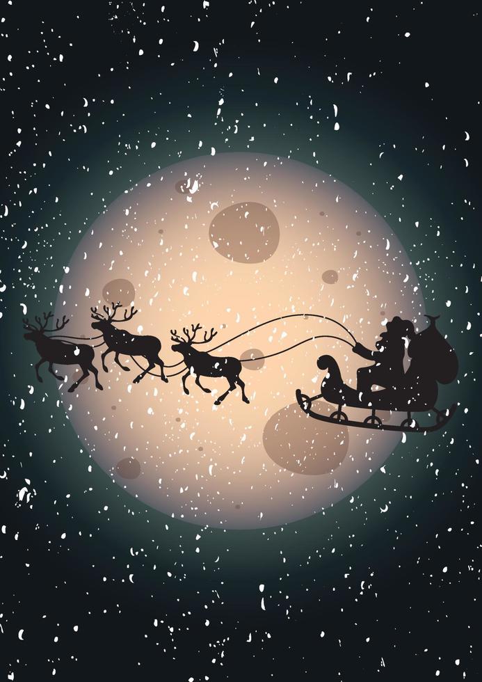 papa noel volando sobre la luna llena vector