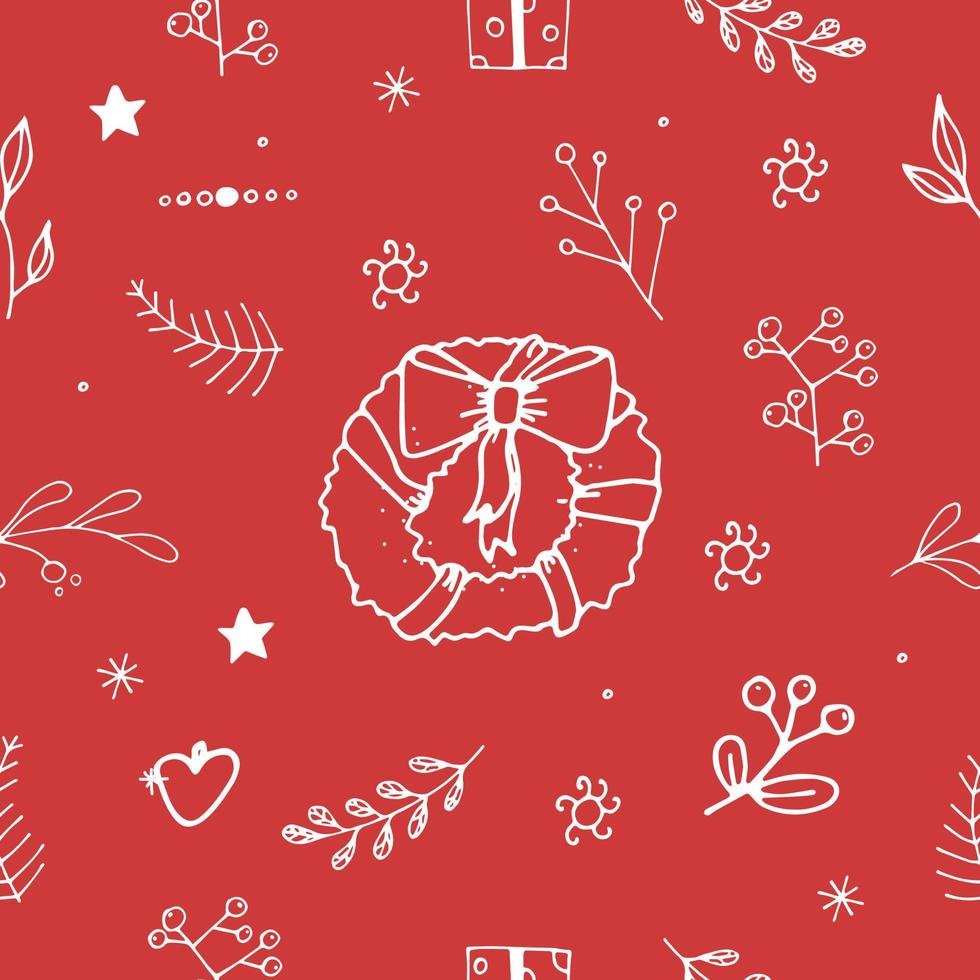 Christmas Season Vector Seamless Pattern. Xmas Hand-Drawn Elements