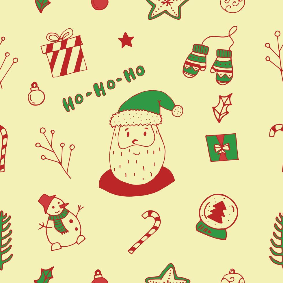 Christmas Season Vector Seamless Pattern. Xmas Hand-Drawn Elements