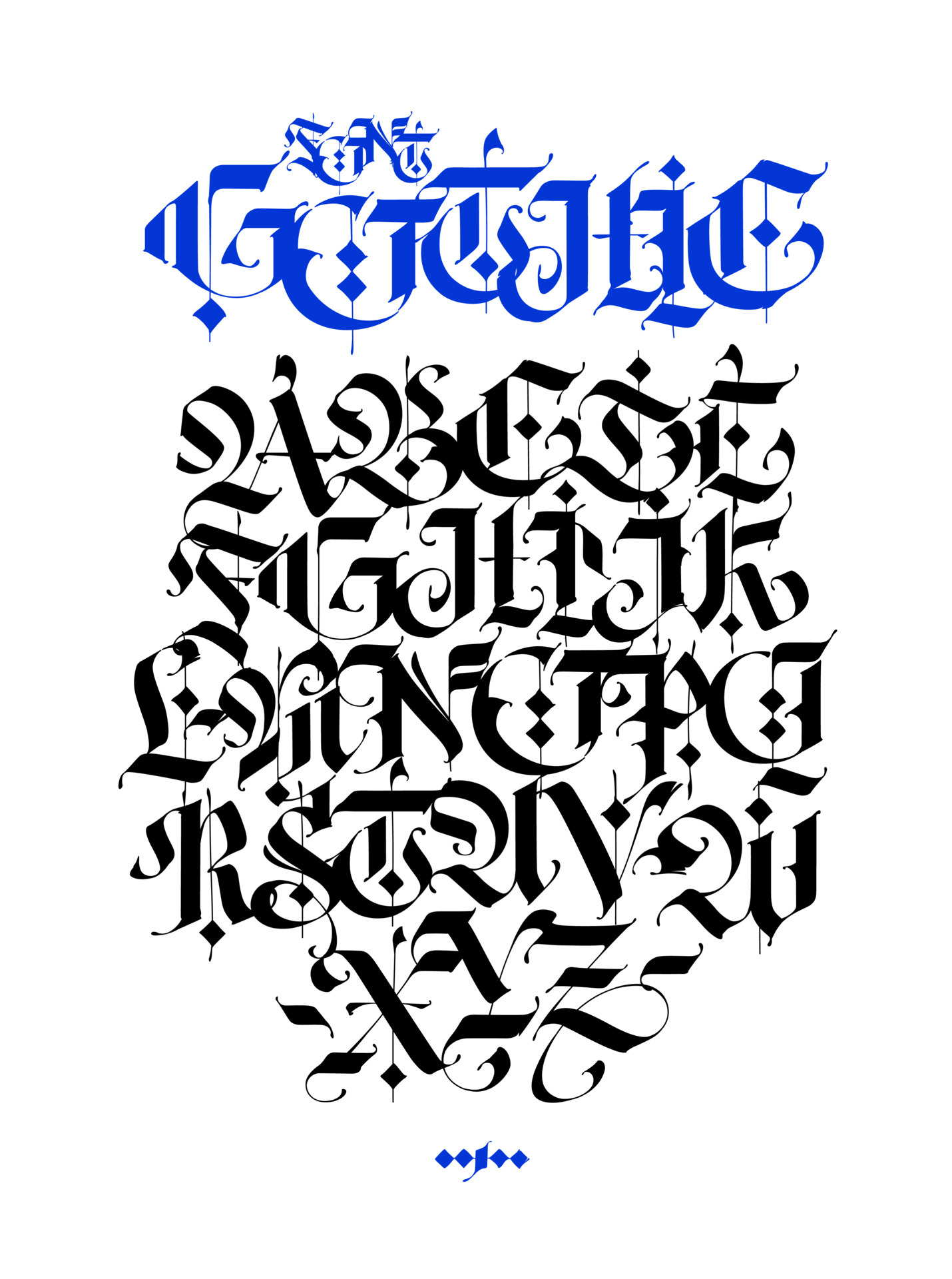 Full alphabet in the Gothic style. Vector. Letters on a white