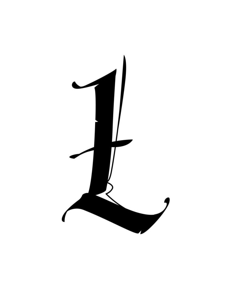 alfabeto. el símbolo está aislado en un fondo blanco. caligrafía y rotulación. letra latina medieval. logo para la empresa vector