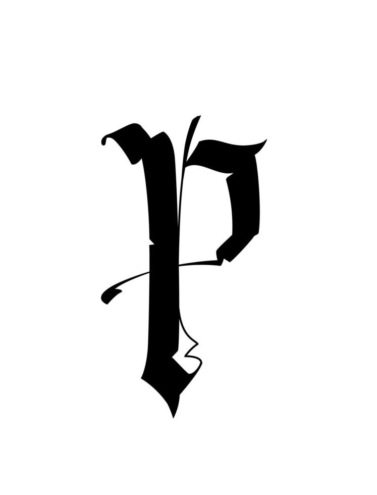estilo gótico. alfabeto. el símbolo está aislado en un fondo dorado. caligrafía y lettering. letra latina medieval. logotipo para la empresa. monograma. fuente elegante para tatuaje. vector