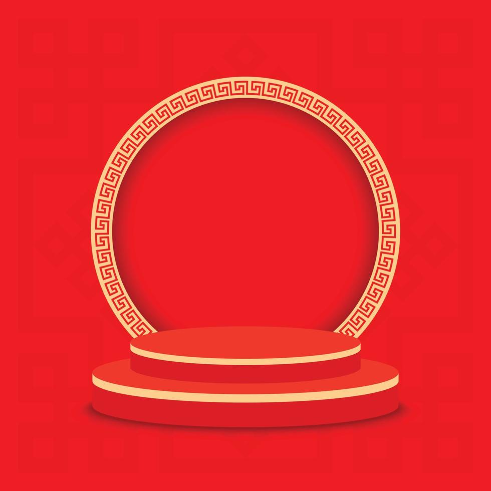Chinese New Year theme product display. Mock up blank cylinder podium stage for product and showcase presentation. Product display background with traditional chinese pattern vector