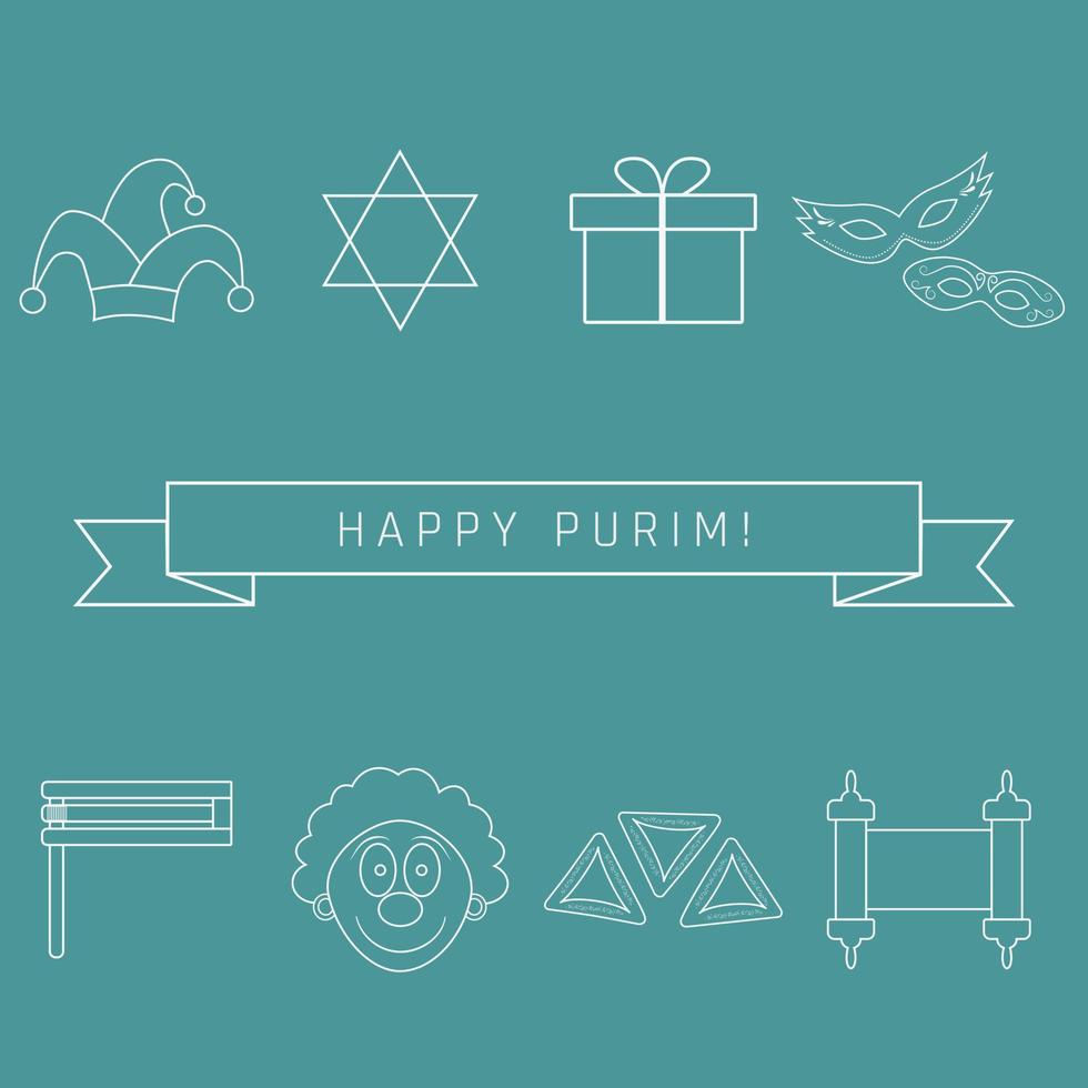 Purim holiday flat design white thin line icons set in round shape vector