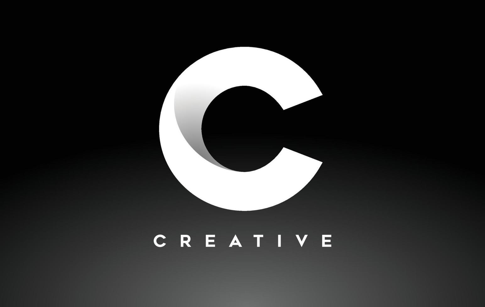 White Letter C Logo Design with Minimalist Creative Look and soft Shaddow on Black background Vector