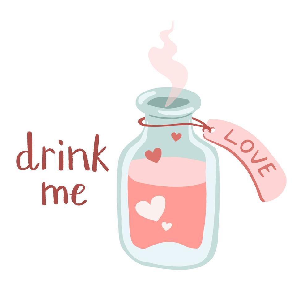 Vintage bottle of love potion drink with label tag vector