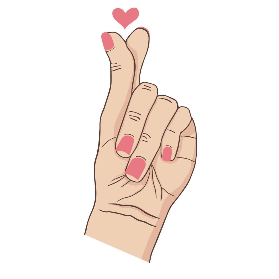 gesto asiático del corazón del dedo. signo de amor k-pop coreano. dedos cruzados con la ilustración de vector de corazón