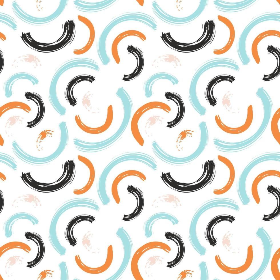 Abstract seamless pattern with brush stroke and marker. Hand drawn doodle shapes, marks and lines. Creative colorful background. Vector illustration