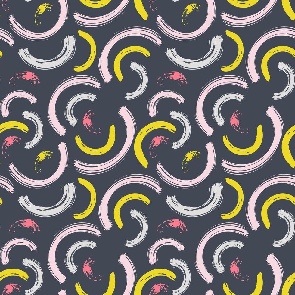 Abstract seamless pattern with brush stroke and marker. Hand drawn doodle shapes, marks and lines. Creative colorful background. Vector illustration