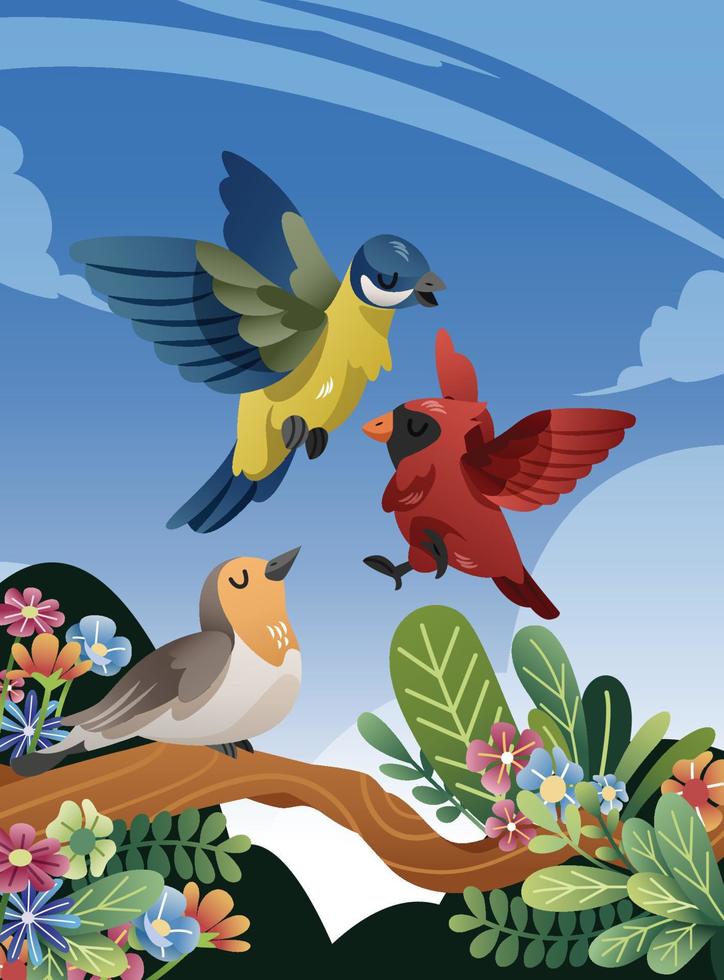 Three Birds in Spring Season vector